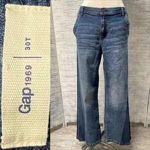 Gap 1969 Wide Leg Jeans Womens 30 Tall Blue Excellent Two Tone Paneled Denim